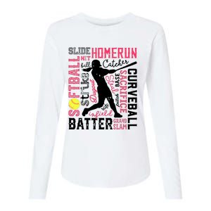 Softball Typography Word Art Funny Batter Pitcher Catcher Womens Cotton Relaxed Long Sleeve T-Shirt