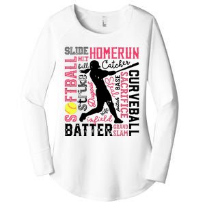 Softball Typography Word Art Funny Batter Pitcher Catcher Women's Perfect Tri Tunic Long Sleeve Shirt