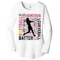 Softball Typography Word Art Funny Batter Pitcher Catcher Women's Perfect Tri Tunic Long Sleeve Shirt