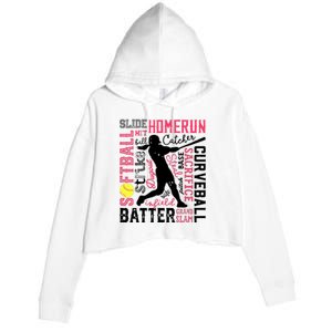 Softball Typography Word Art Funny Batter Pitcher Catcher Crop Fleece Hoodie