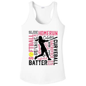 Softball Typography Word Art Funny Batter Pitcher Catcher Ladies PosiCharge Competitor Racerback Tank