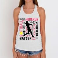 Softball Typography Word Art Funny Batter Pitcher Catcher Women's Knotted Racerback Tank