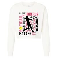 Softball Typography Word Art Funny Batter Pitcher Catcher Cropped Pullover Crew