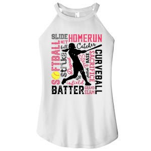 Softball Typography Word Art Funny Batter Pitcher Catcher Women's Perfect Tri Rocker Tank