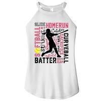 Softball Typography Word Art Funny Batter Pitcher Catcher Women's Perfect Tri Rocker Tank