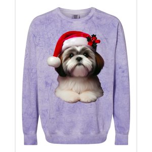 Shih Tzu With Santa Hat Christmas Xmas Dog Owner Mom Dad Cute Gift Colorblast Crewneck Sweatshirt