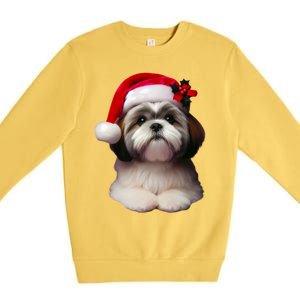 Shih Tzu With Santa Hat Christmas Xmas Dog Owner Mom Dad Cute Gift Premium Crewneck Sweatshirt