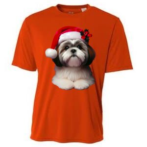 Shih Tzu With Santa Hat Christmas Xmas Dog Owner Mom Dad Cute Gift Cooling Performance Crew T-Shirt