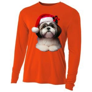 Shih Tzu With Santa Hat Christmas Xmas Dog Owner Mom Dad Cute Gift Cooling Performance Long Sleeve Crew