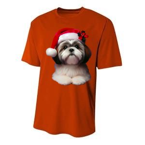 Shih Tzu With Santa Hat Christmas Xmas Dog Owner Mom Dad Cute Gift Performance Sprint T-Shirt