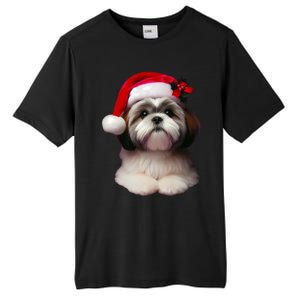 Shih Tzu With Santa Hat Christmas Xmas Dog Owner Mom Dad Cute Gift Tall Fusion ChromaSoft Performance T-Shirt