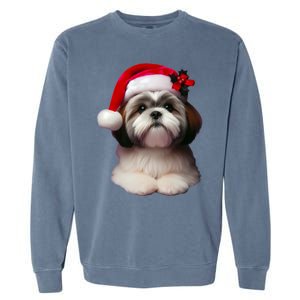 Shih Tzu With Santa Hat Christmas Xmas Dog Owner Mom Dad Cute Gift Garment-Dyed Sweatshirt