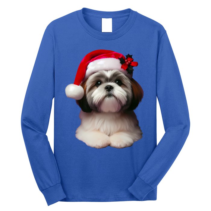 Shih Tzu With Santa Hat Christmas Xmas Dog Owner Mom Dad Cute Gift Long Sleeve Shirt