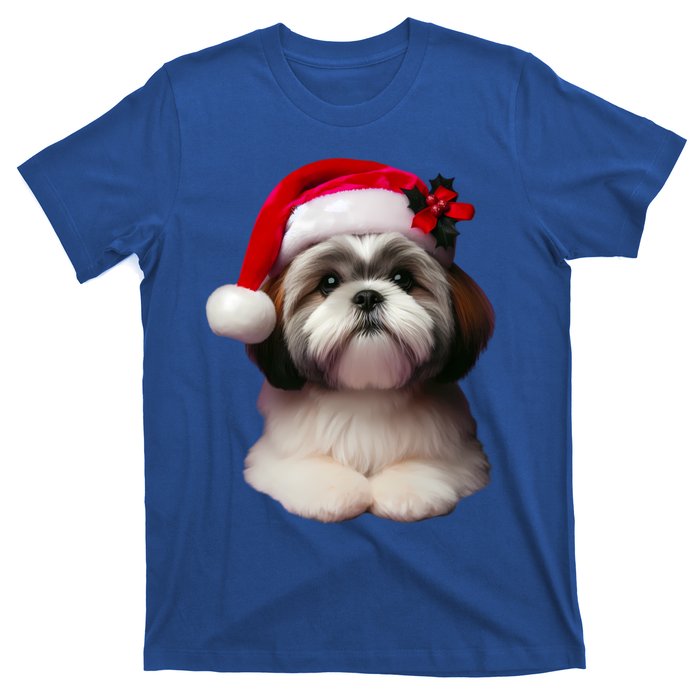 Shih Tzu With Santa Hat Christmas Xmas Dog Owner Mom Dad Cute Gift T-Shirt