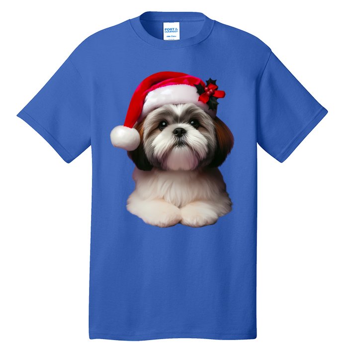 Shih Tzu With Santa Hat Christmas Xmas Dog Owner Mom Dad Cute Gift Tall T-Shirt