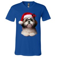 Shih Tzu With Santa Hat Christmas Xmas Dog Owner Mom Dad Cute Gift V-Neck T-Shirt