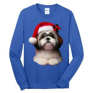 Shih Tzu With Santa Hat Christmas Xmas Dog Owner Mom Dad Cute Gift Tall Long Sleeve T-Shirt