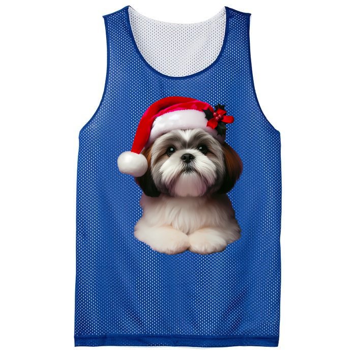 Shih Tzu With Santa Hat Christmas Xmas Dog Owner Mom Dad Cute Gift Mesh Reversible Basketball Jersey Tank