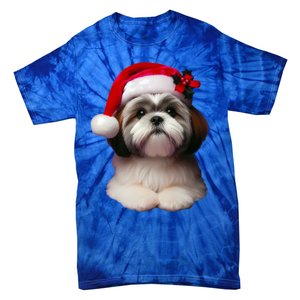 Shih Tzu With Santa Hat Christmas Xmas Dog Owner Mom Dad Cute Gift Tie-Dye T-Shirt