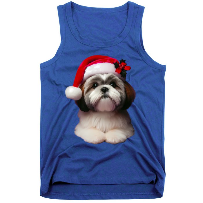 Shih Tzu With Santa Hat Christmas Xmas Dog Owner Mom Dad Cute Gift Tank Top