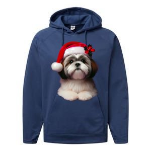 Shih Tzu With Santa Hat Christmas Xmas Dog Owner Mom Dad Cute Gift Performance Fleece Hoodie