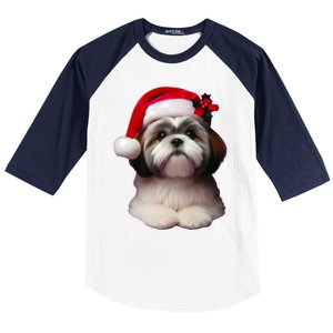 Shih Tzu With Santa Hat Christmas Xmas Dog Owner Mom Dad Cute Gift Baseball Sleeve Shirt