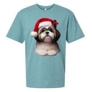 Shih Tzu With Santa Hat Christmas Xmas Dog Owner Mom Dad Cute Gift Sueded Cloud Jersey T-Shirt