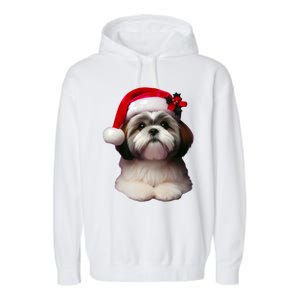 Shih Tzu With Santa Hat Christmas Xmas Dog Owner Mom Dad Cute Gift Garment-Dyed Fleece Hoodie