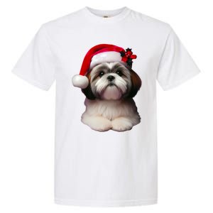 Shih Tzu With Santa Hat Christmas Xmas Dog Owner Mom Dad Cute Gift Garment-Dyed Heavyweight T-Shirt