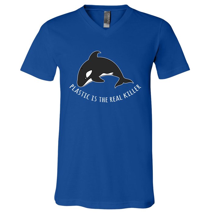 Save The Whale Awareness Design Plastic Is The Real Killer Gift V-Neck T-Shirt