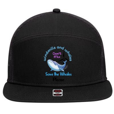 Save The Whales From Windmills In The Sea And Ocean Design Gift 7 Panel Mesh Trucker Snapback Hat