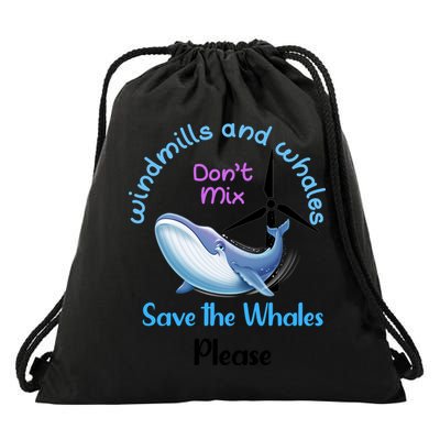 Save The Whales From Windmills In The Sea And Ocean Design Gift Drawstring Bag