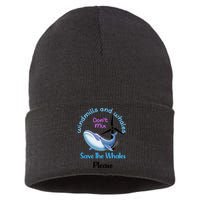Save The Whales From Windmills In The Sea And Ocean Design Gift Sustainable Knit Beanie