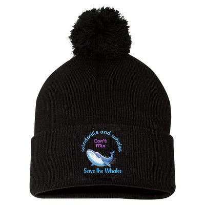Save The Whales From Windmills In The Sea And Ocean Design Gift Pom Pom 12in Knit Beanie