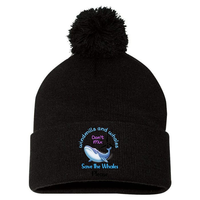 Save The Whales From Windmills In The Sea And Ocean Design Gift Pom Pom 12in Knit Beanie