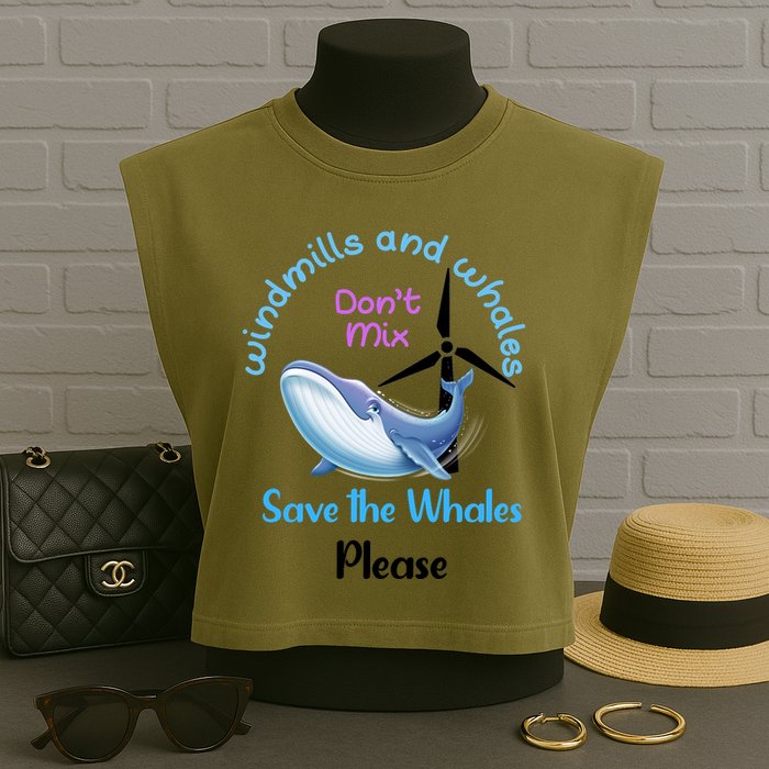 Save The Whales From Windmills In The Sea And Ocean Design Gift Garment-Dyed Women's Muscle Tee