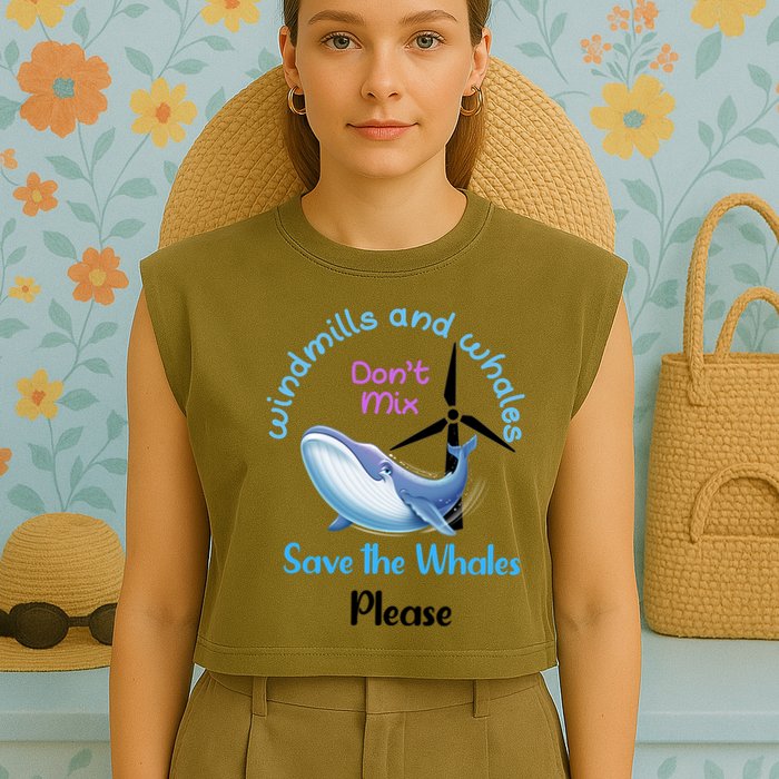 Save The Whales From Windmills In The Sea And Ocean Design Gift Garment-Dyed Women's Muscle Tee