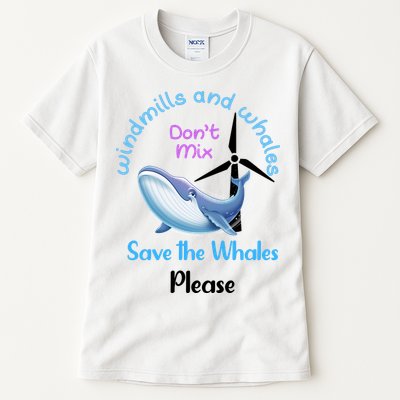 Save The Whales From Windmills In The Sea And Ocean Design Gift Tall T-Shirt