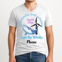 Save The Whales From Windmills In The Sea And Ocean Design Gift V-Neck T-Shirt