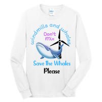 Save The Whales From Windmills In The Sea And Ocean Design Gift Tall Long Sleeve T-Shirt