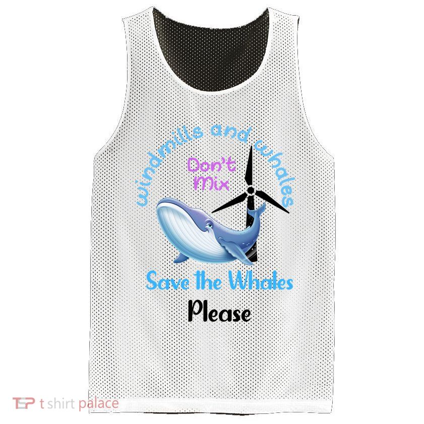 Save The Whales From Windmills In The Sea And Ocean Design Gift Mesh Reversible Basketball Jersey Tank