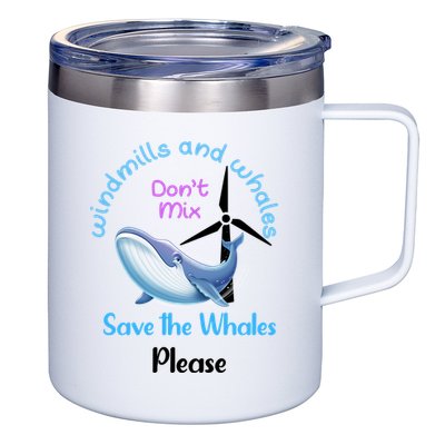 Save The Whales From Windmills In The Sea And Ocean Design Gift 12oz Stainless Steel Coffee Mug
