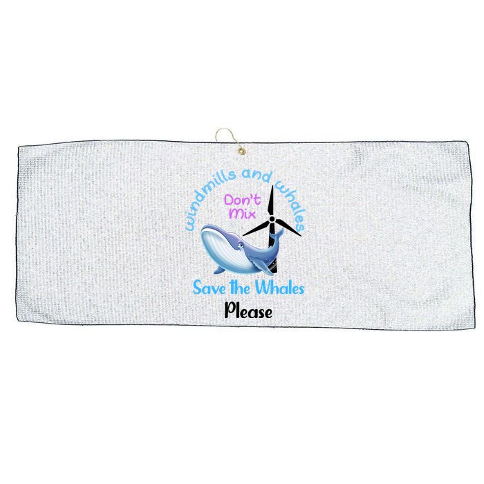 Save The Whales From Windmills In The Sea And Ocean Design Gift Large Microfiber Waffle Golf Towel