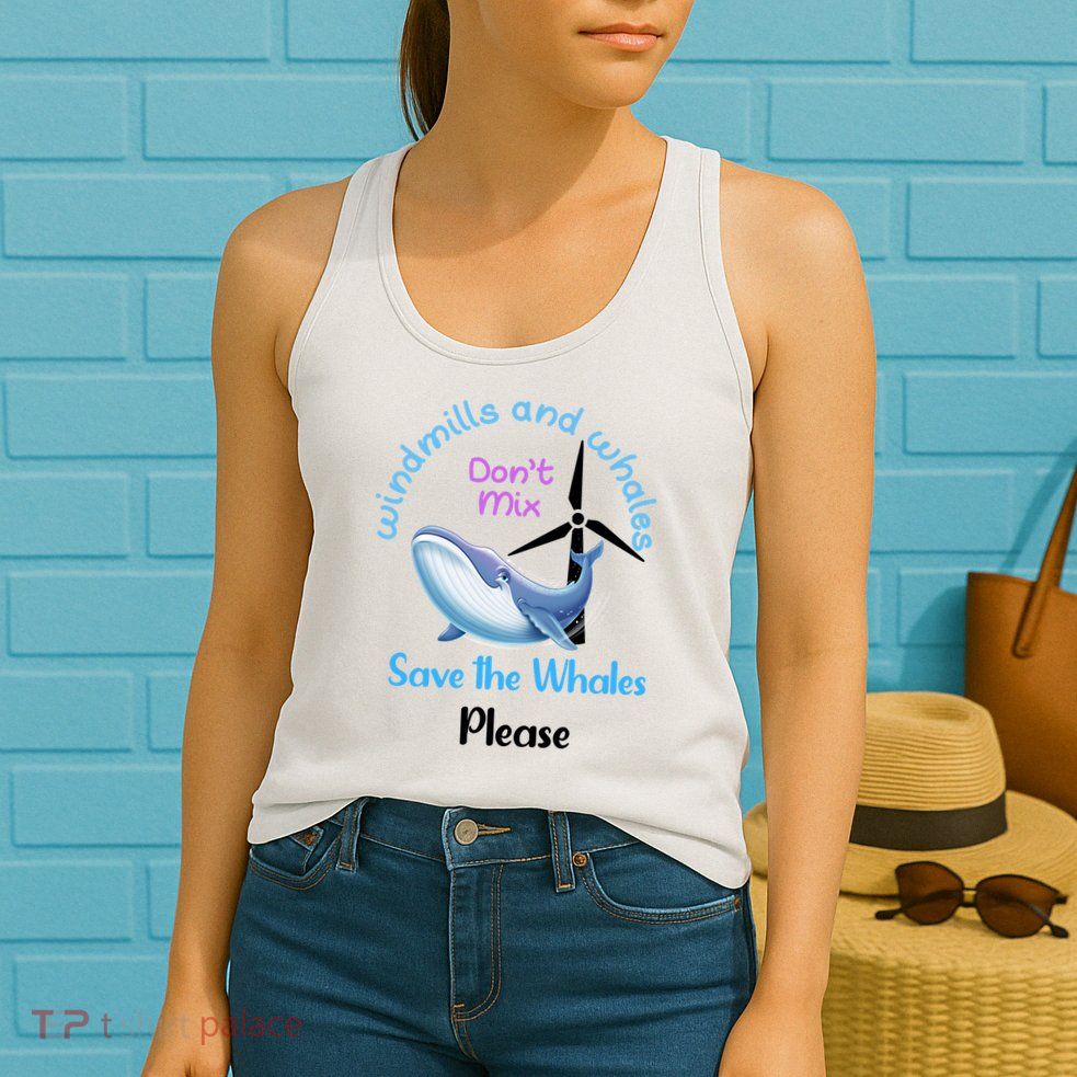 Save The Whales From Windmills In The Sea And Ocean Design Gift Womens Tank Top