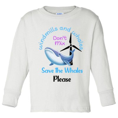 Save The Whales From Windmills In The Sea And Ocean Design Gift Toddler Long Sleeve Shirt