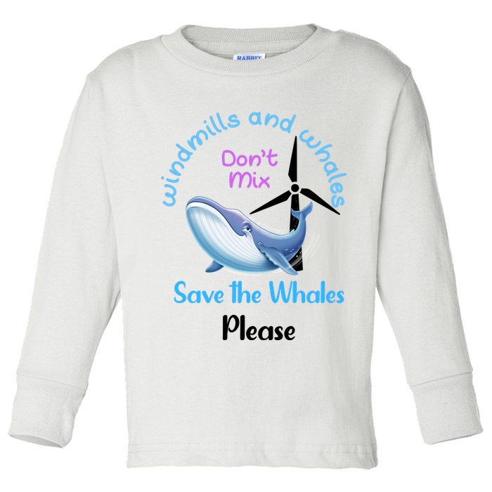 Save The Whales From Windmills In The Sea And Ocean Design Gift Toddler Long Sleeve Shirt