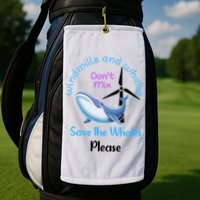 Save The Whales From Windmills In The Sea And Ocean Design Gift Golf Towel