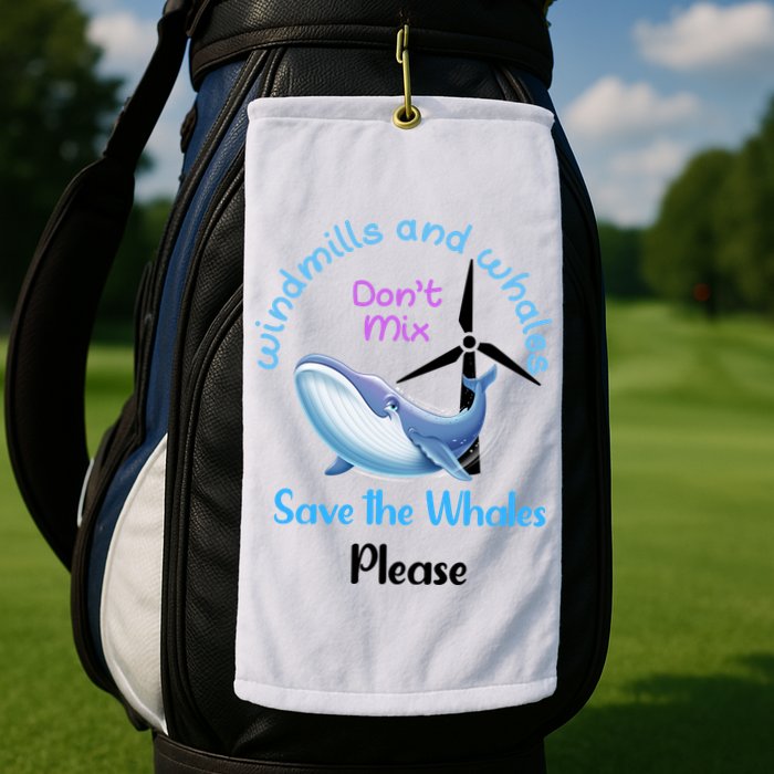 Save The Whales From Windmills In The Sea And Ocean Design Gift Golf Towel