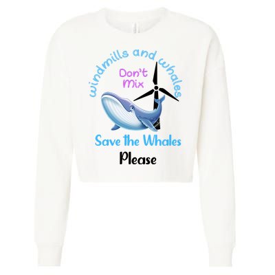 Save The Whales From Windmills In The Sea And Ocean Design Gift Cropped Pullover Crew