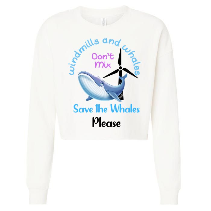 Save The Whales From Windmills In The Sea And Ocean Design Gift Cropped Pullover Crew